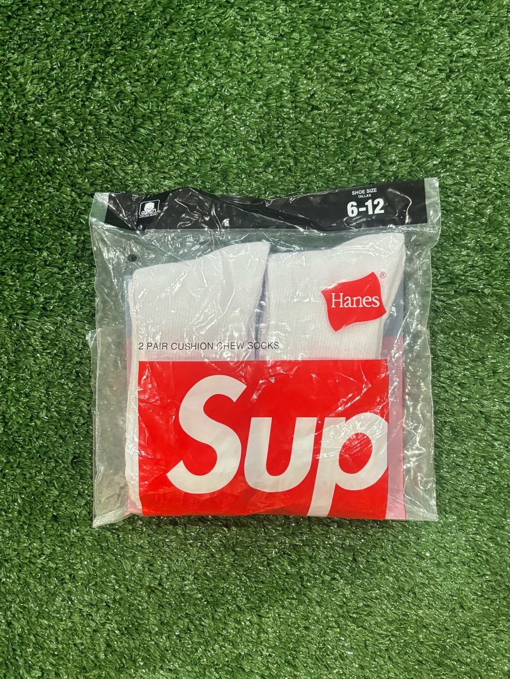 Hanes White Crew Socks with Red Logo Pack